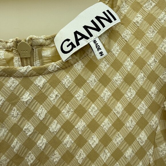 Ganni Seersucker Puff Sleeve Dress Size 6 - Picture 5 of 7